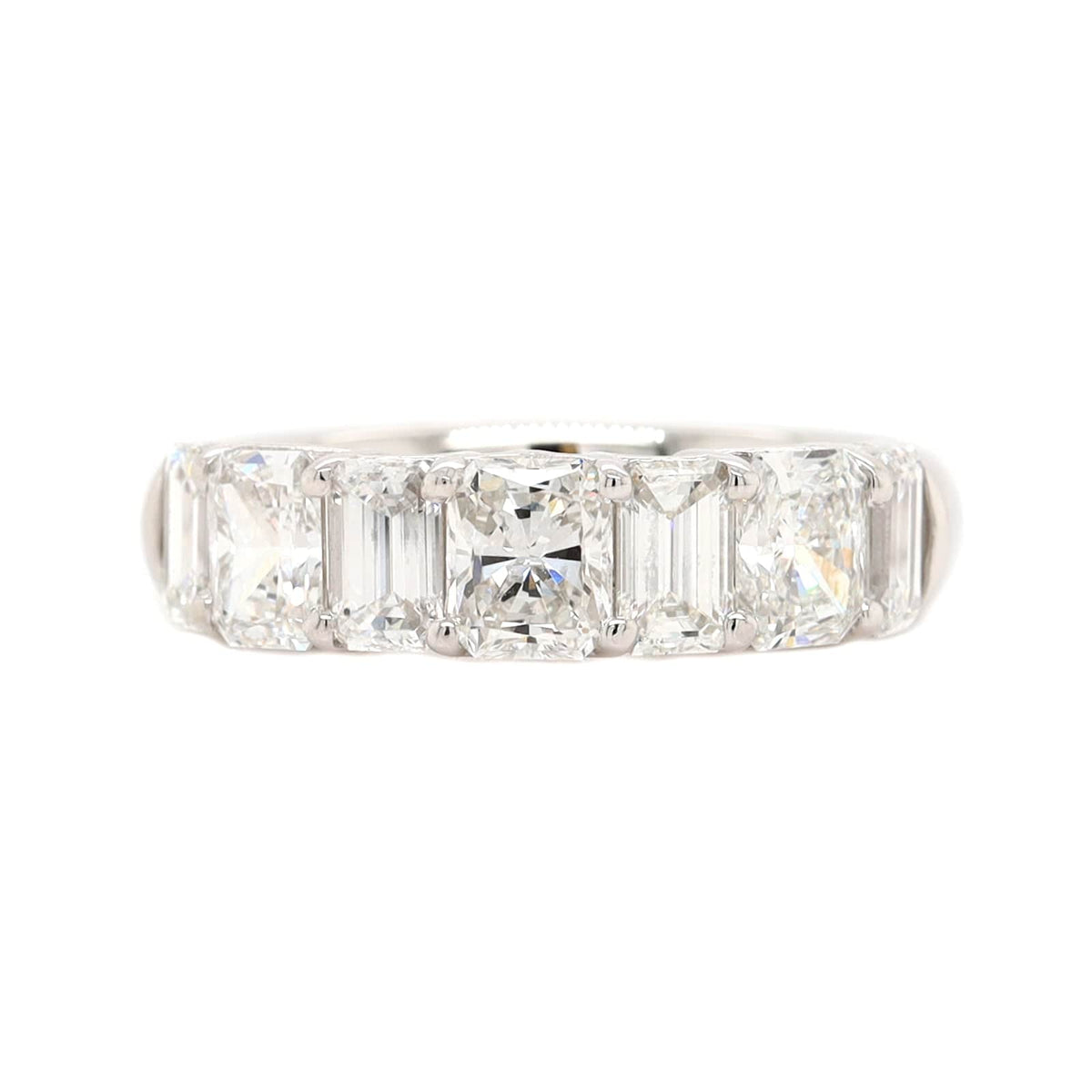 Platinum 7 Stone Radiant and Emerald Cut Diamond Band