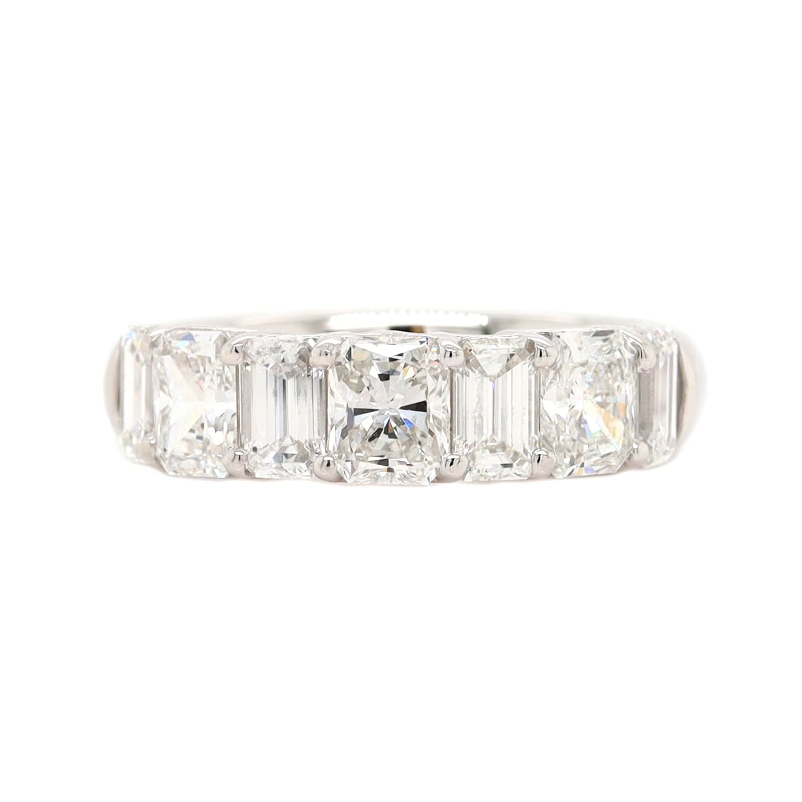Platinum 7 Stone Radiant and Emerald Cut Diamond Band