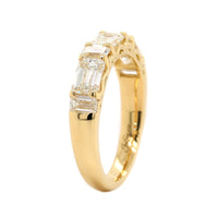18K Yellow Gold 7 Stone Emerald Cut Diamond Band