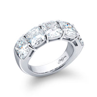 Platinum 5 Stone Cushion Shaped Diamond Shared Prong Band