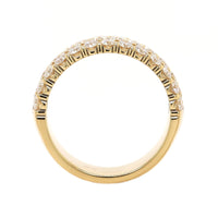 18K Yellow Gold 3 Row Domed Diamond Band
