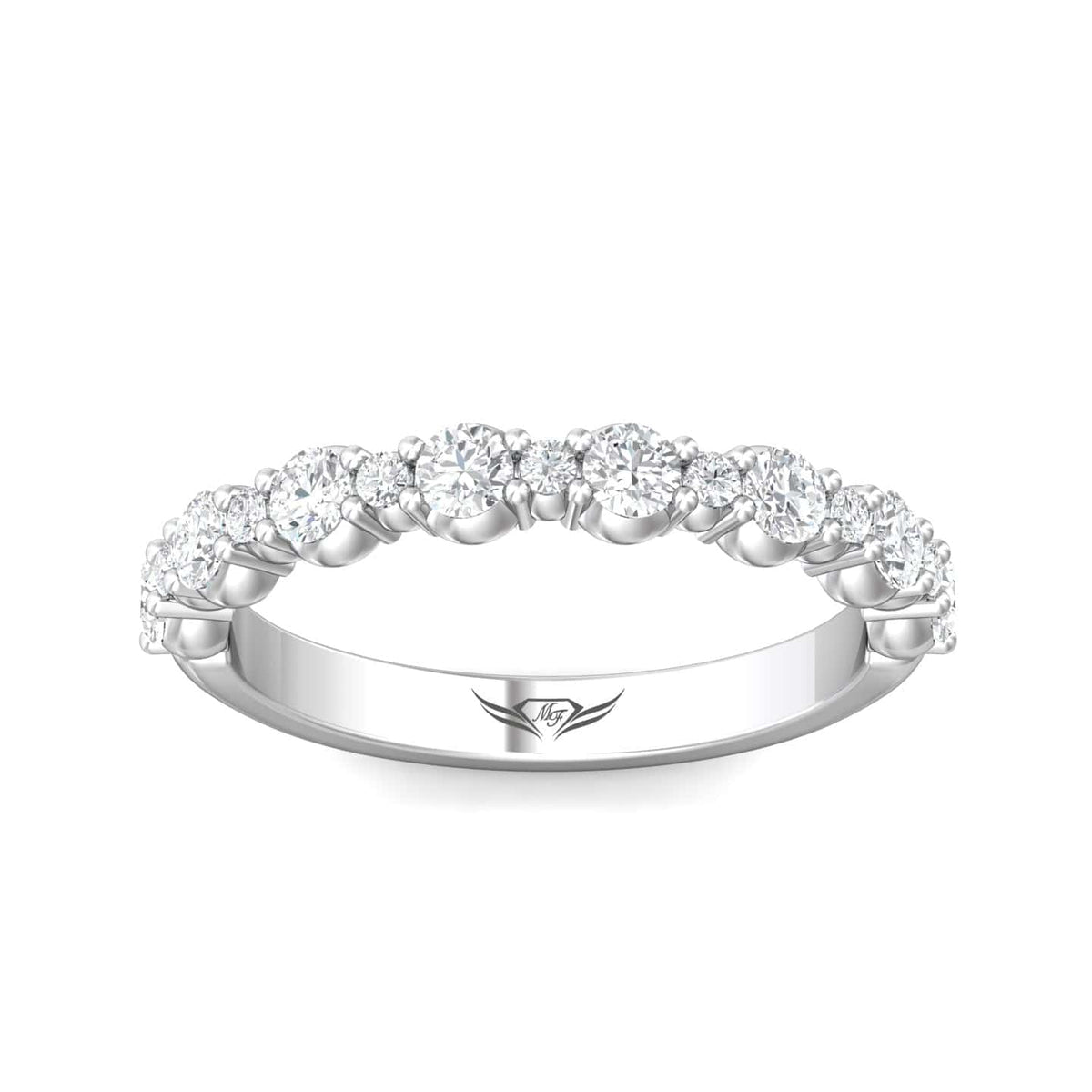 Platinum Alternating Size Diamond Single Prong Band