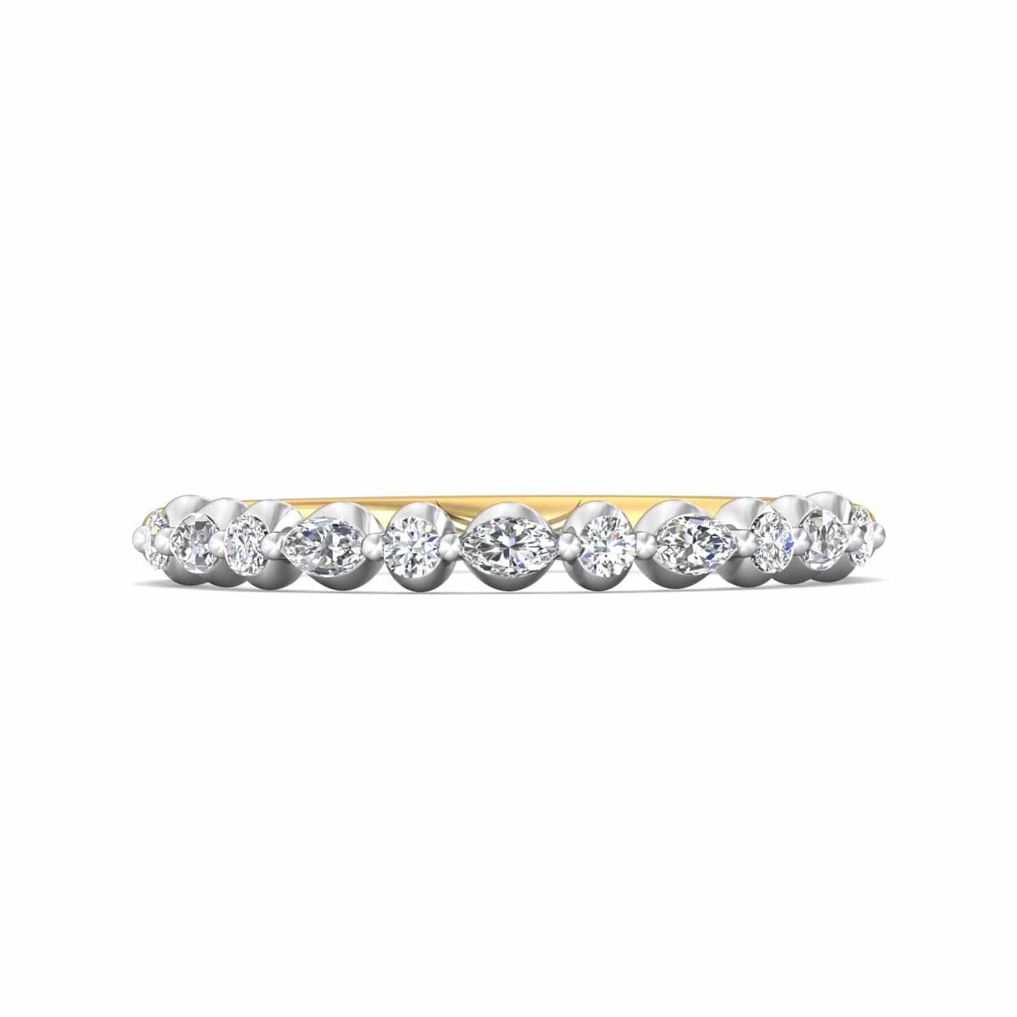 18K Yellow Gold & Platinum Shared Prong Band with Alternating Round and Marquise Diamonds