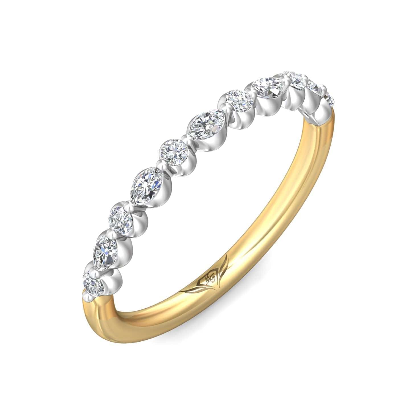 18K Yellow Gold & Platinum Shared Prong Band with Alternating Round and Marquise Diamonds