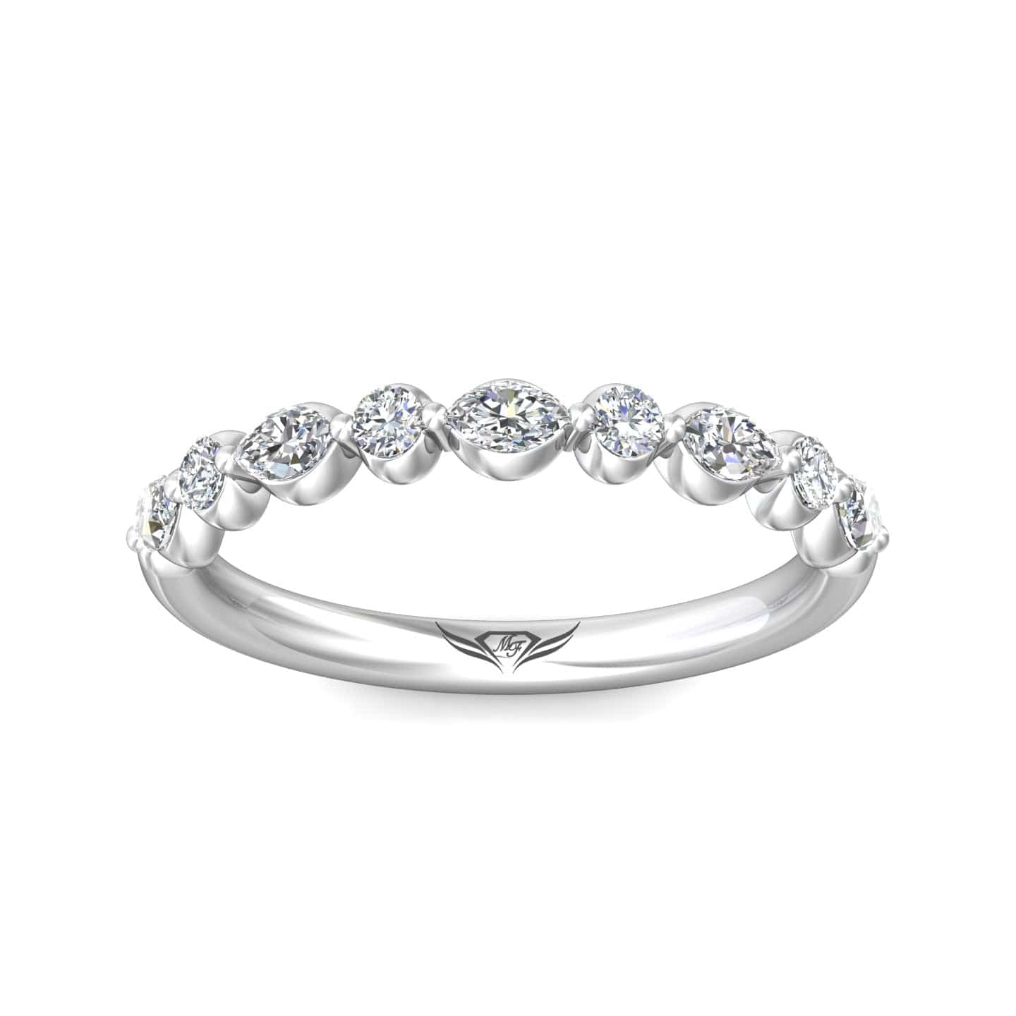 Platinum Single Prong Diamond Band with Alternating Round & Marquise Diamonds