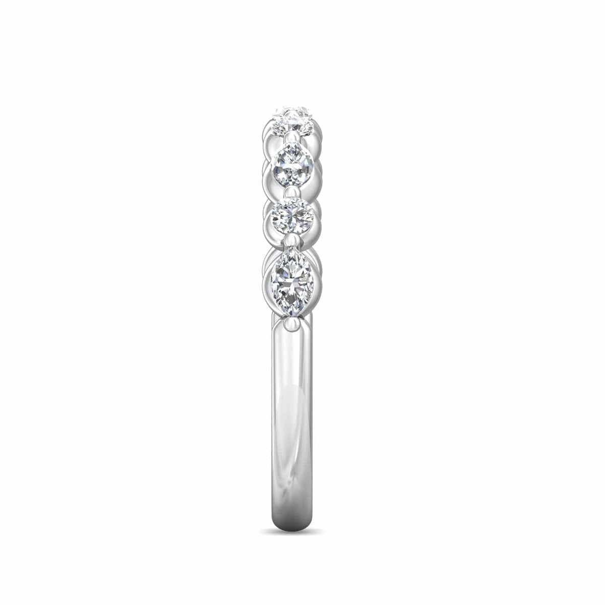 Platinum Single Prong Diamond Band with Alternating Round & Marquise Diamonds