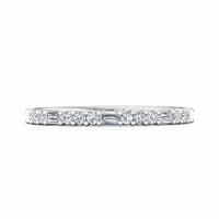 Platinum Round and Baguette Diamond Shared Prong Band