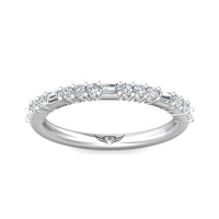 Platinum Round and Baguette Diamond Shared Prong Band