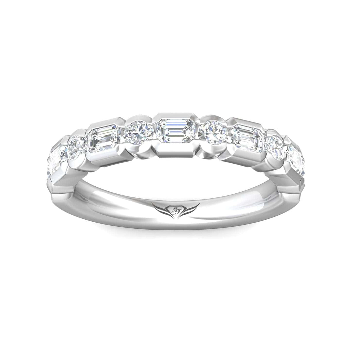 Platinum Semi Bezel Set Alternating Diamond Cut Band