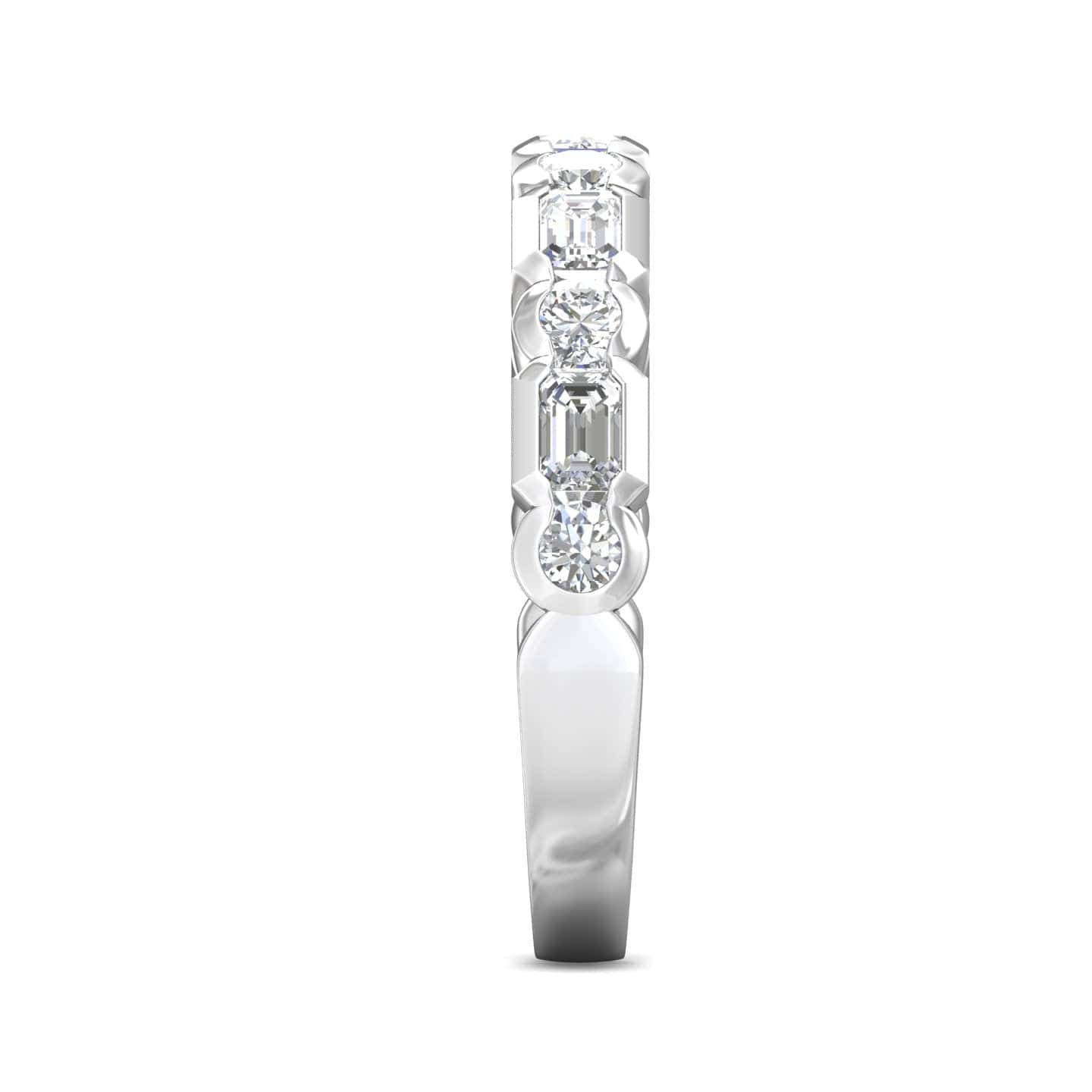 Platinum Semi Bezel Set Alternating Diamond Cut Band