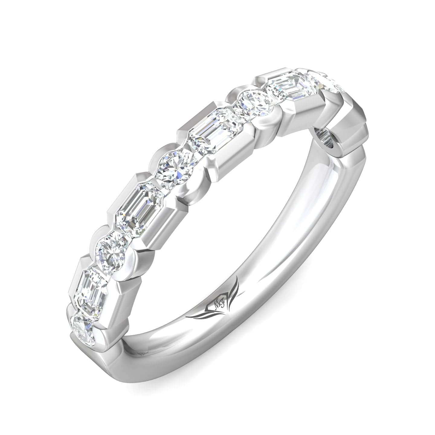 Platinum Semi Bezel Set Alternating Diamond Cut Band