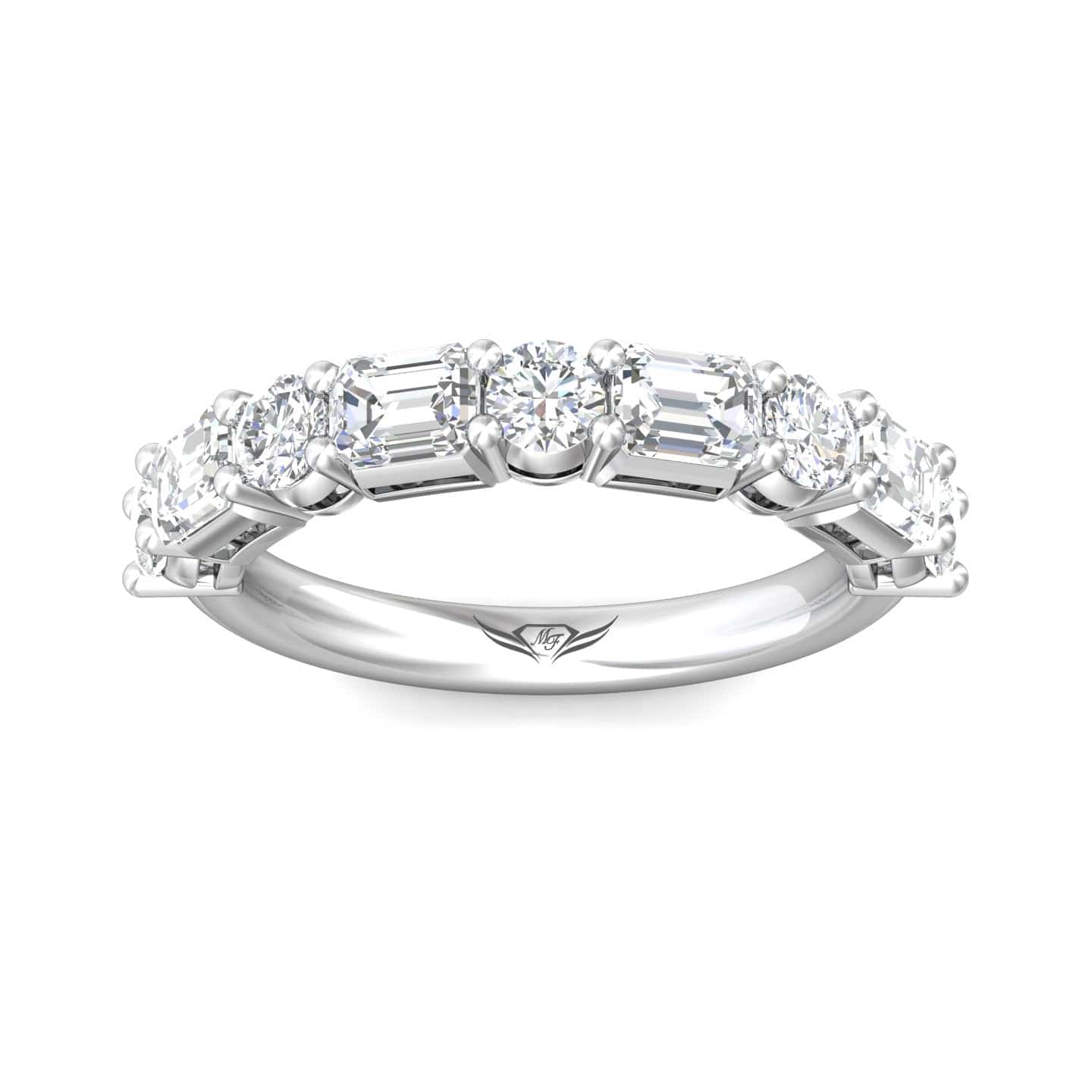 Platinum Alternating Diamond Cut Shared Prong Band