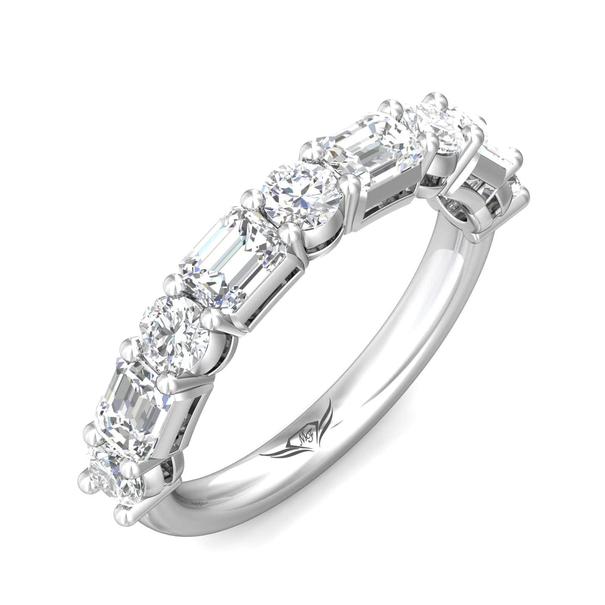 Platinum Alternating Diamond Cut Shared Prong Band