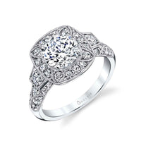 Platinum Cushion Diamond Halo Engagement Ring Setting
