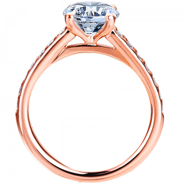 18K Rose Gold 4 Prong Diamond Sides Engagement Ring Setting