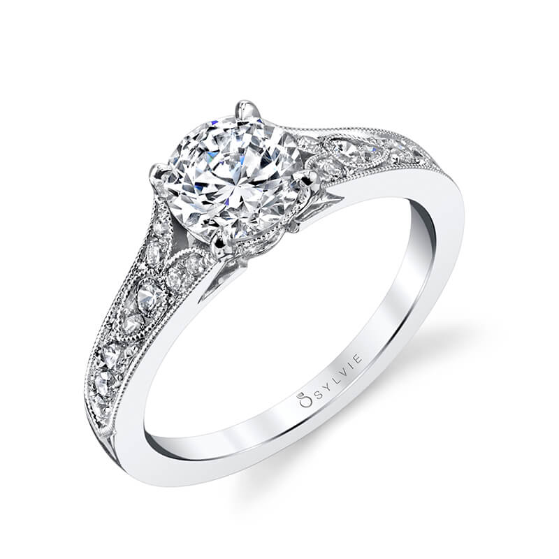 18K White Gold Vintage Style Engagement Ring Setting