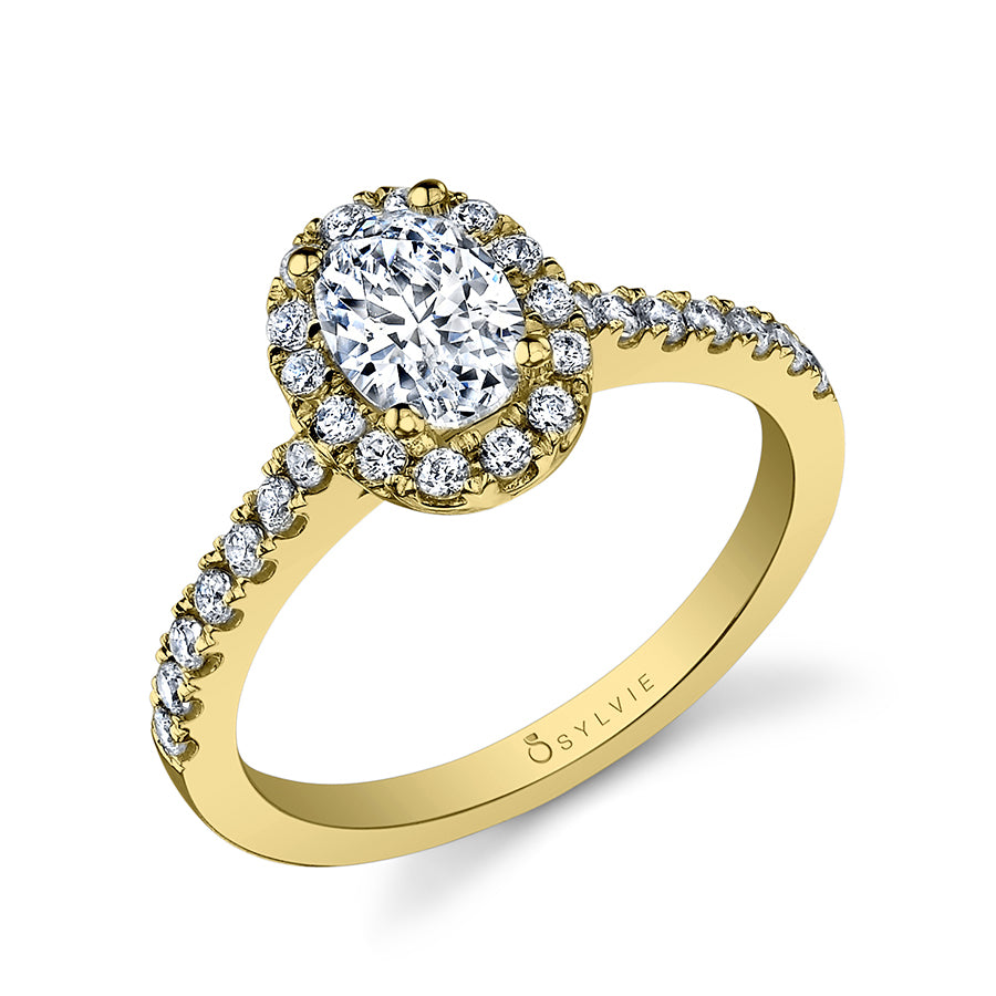 18K White Gold Oval Halo Engagement Ring Setting