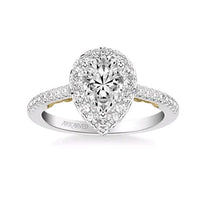 18K White and Yellow Gold Pear Halo Engagement Ring Setting
