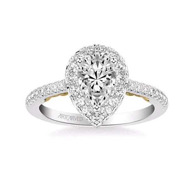 18K White and Yellow Gold Pear Halo Engagement Ring Setting