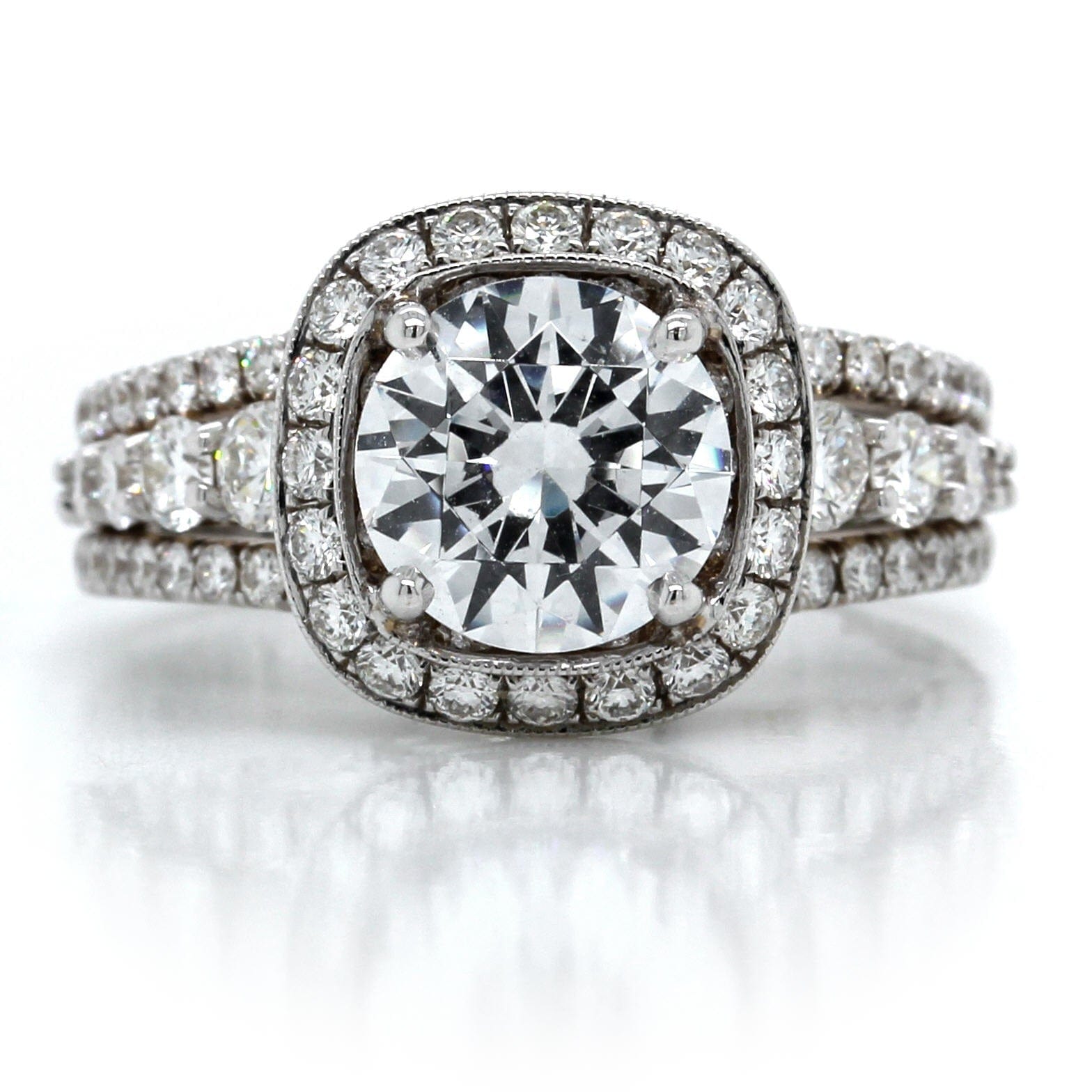 18K White Gold Cushion Diamond Halo Engagement Ring Setting