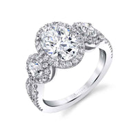 Platinum 3 Stone Diamond Halo Engagement Ring Setting