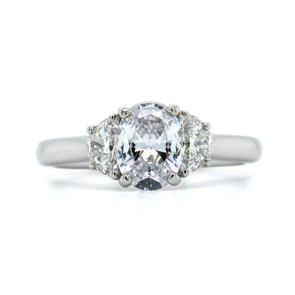 Platinum 3 Stone Oval Center Diamond Engagement Ring Setting
