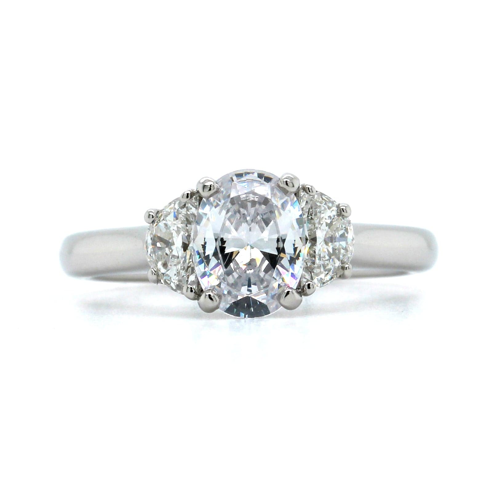 Platinum 3 Stone Oval Center Diamond Engagement Ring Setting