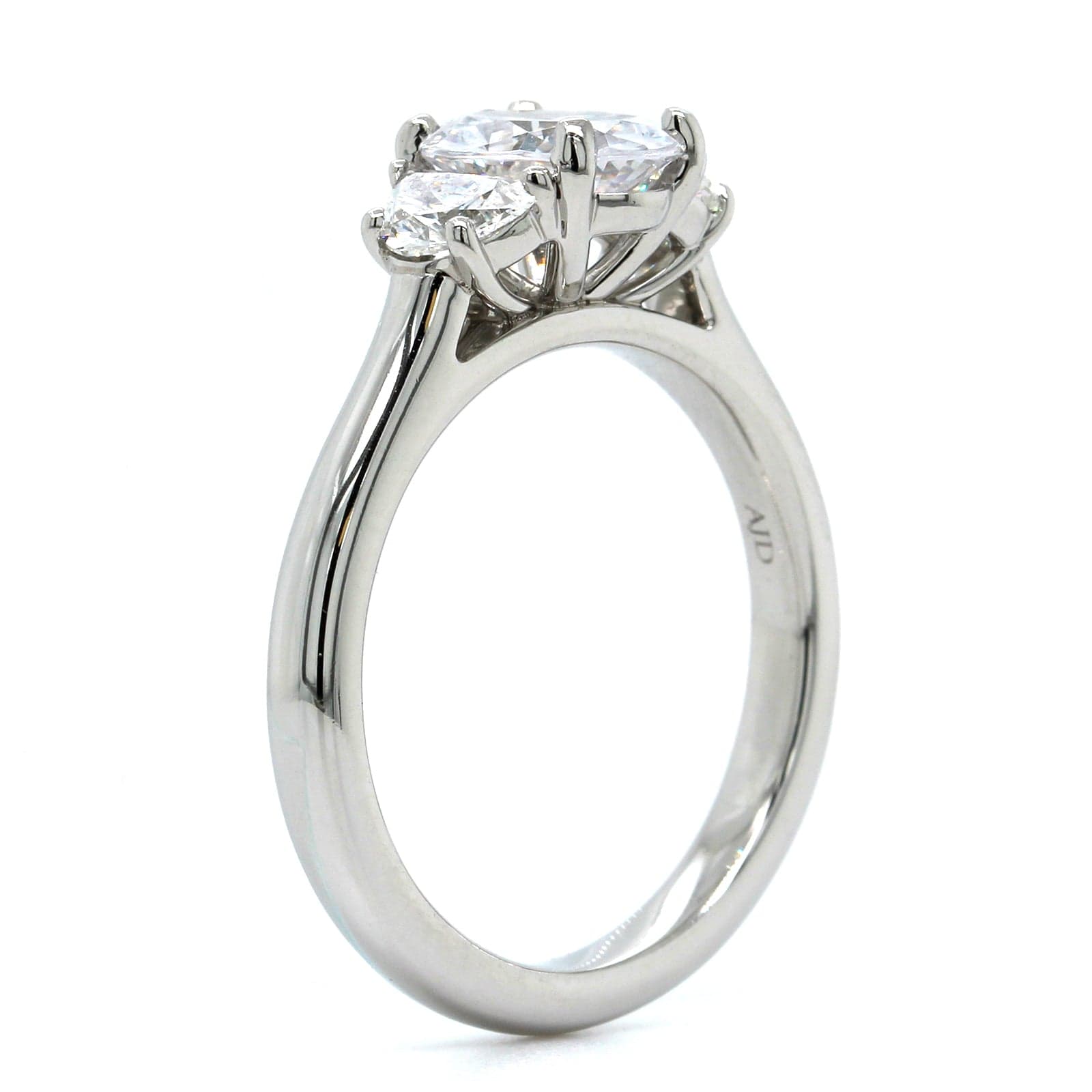 Platinum 3 Stone Oval Center Diamond Engagement Ring Setting