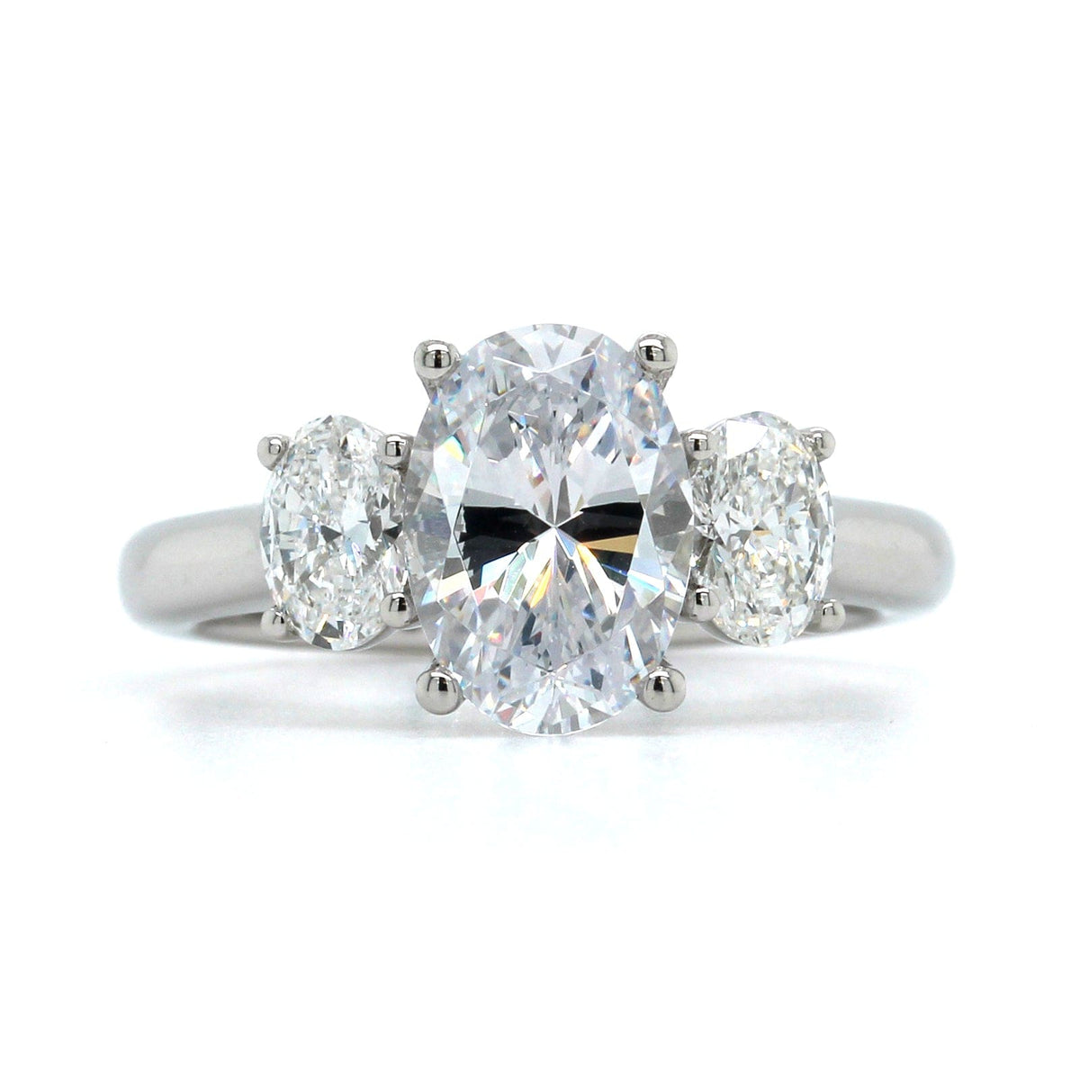 Platinum 3 Stone Oval Center Diamond Engagement Ring Setting