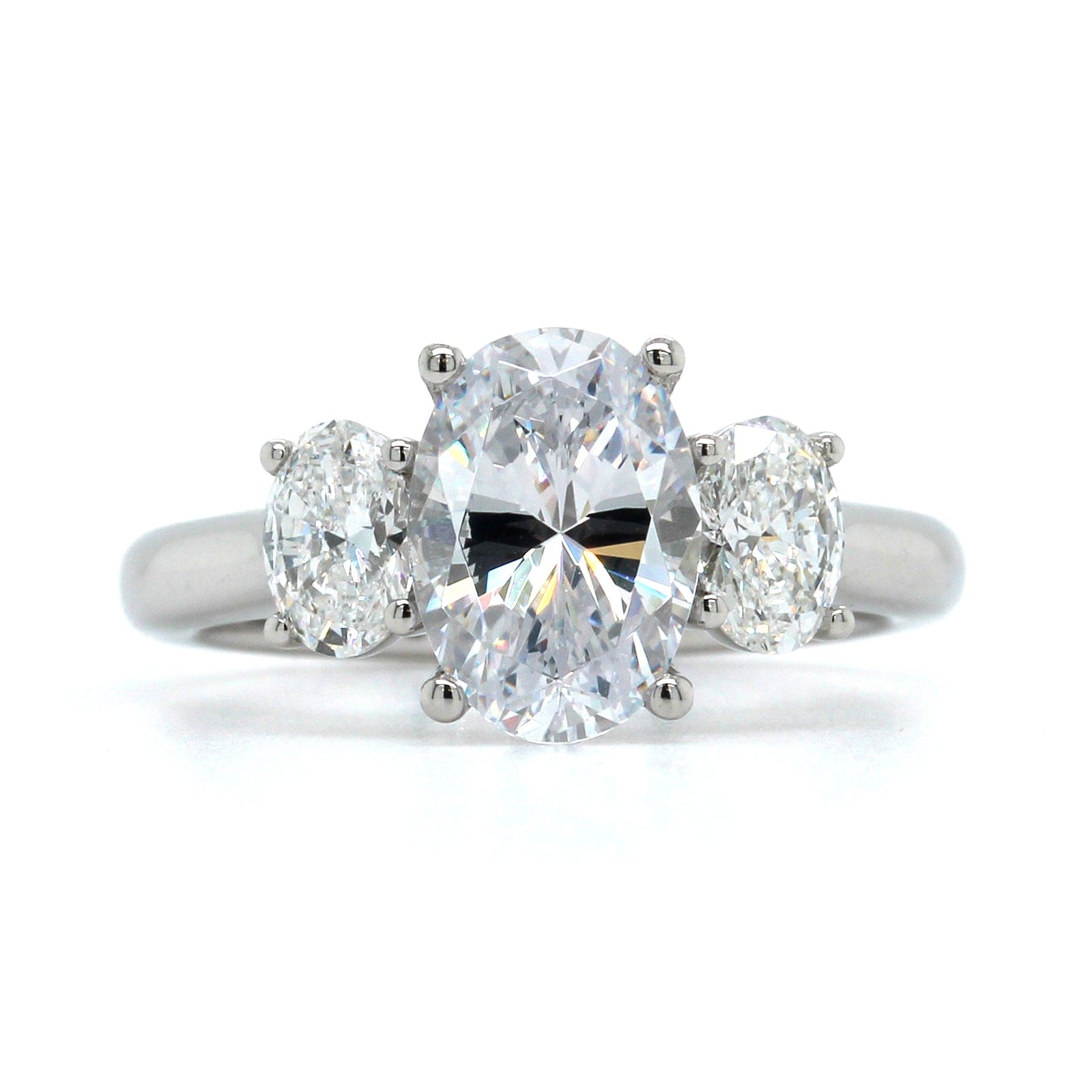 Platinum 3 Stone Oval Center Diamond Engagement Ring Setting