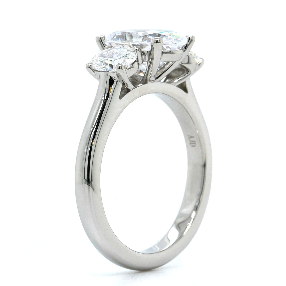 Platinum 3 Stone Oval Center Diamond Engagement Ring Setting