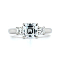Platinum 3 Stone Asscher Cut Diamond Sides Engagement Ring Setting