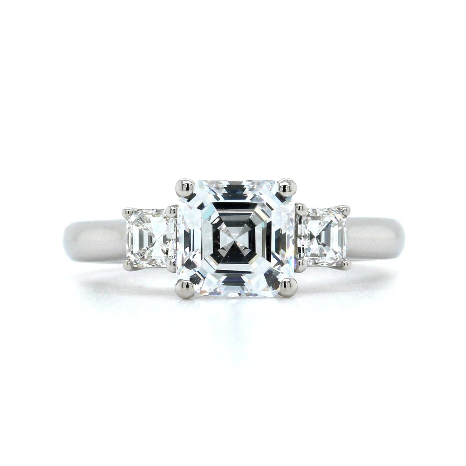 Platinum Stone Asscher Cut Diamond Sides Engagement Ring Setting