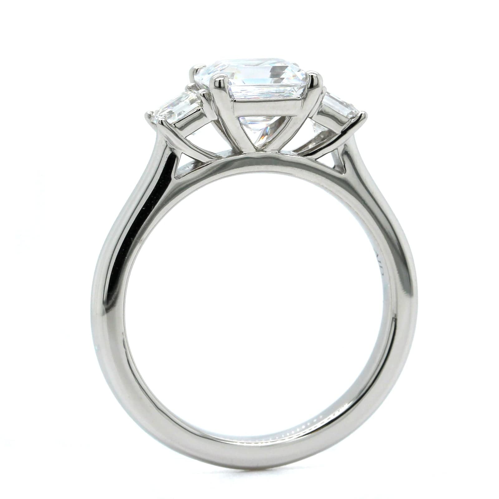 Platinum 3 Stone Asscher Cut Diamond Sides Engagement Ring Setting