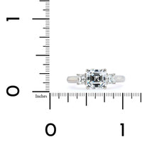 Platinum 3 Stone Asscher Cut Diamond Sides Engagement Ring Setting