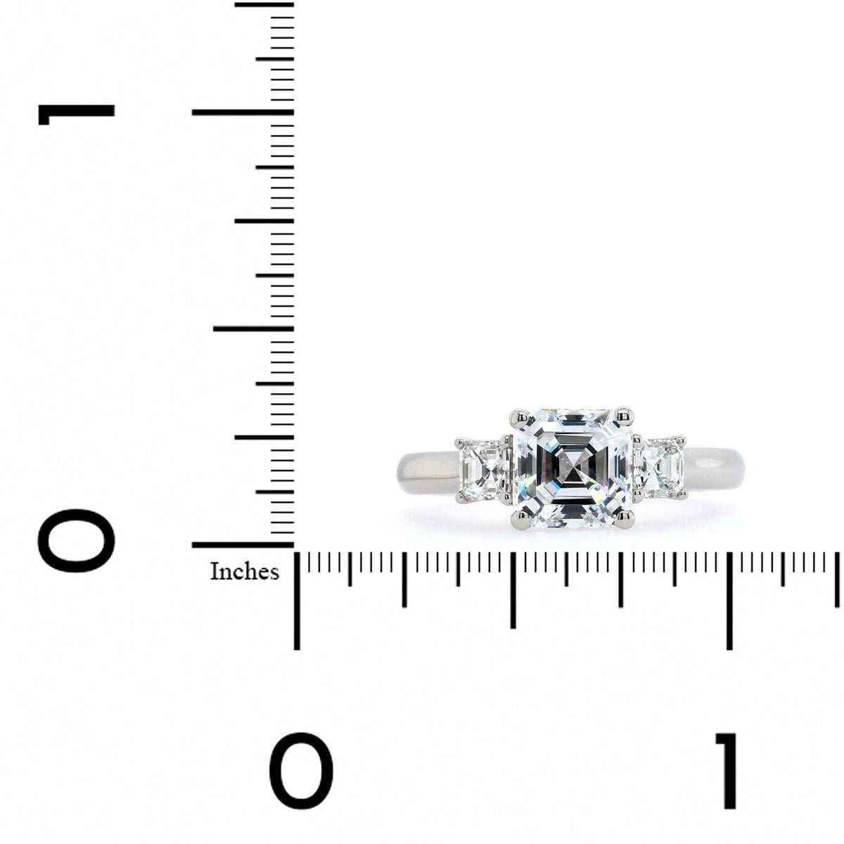 Platinum 3 Stone Asscher Cut Diamond Sides Engagement Ring Setting