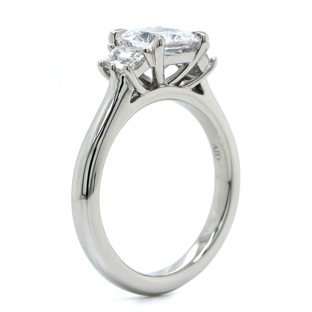 Platinum 3 Stone Cushion Center Diamond Engagement Ring Setting