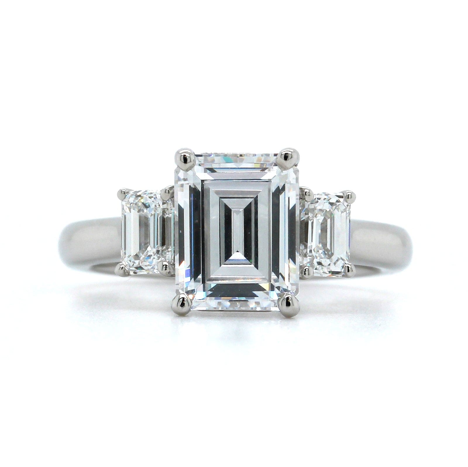 Platinum 3 Stone Emerald Cut Center Diamond Engagement Ring Setting