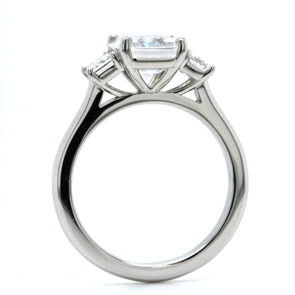 Platinum 3 Stone Emerald Cut Center Diamond Engagement Ring Setting