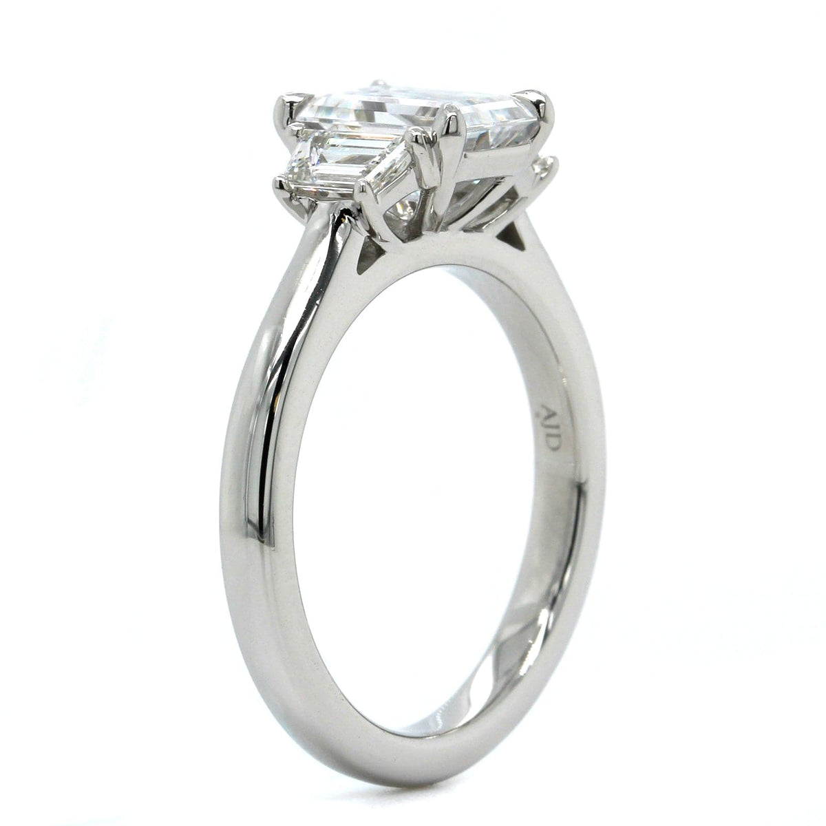 Platinum 3 Stone Emerald Cut Center Diamond Engagement Ring Setting