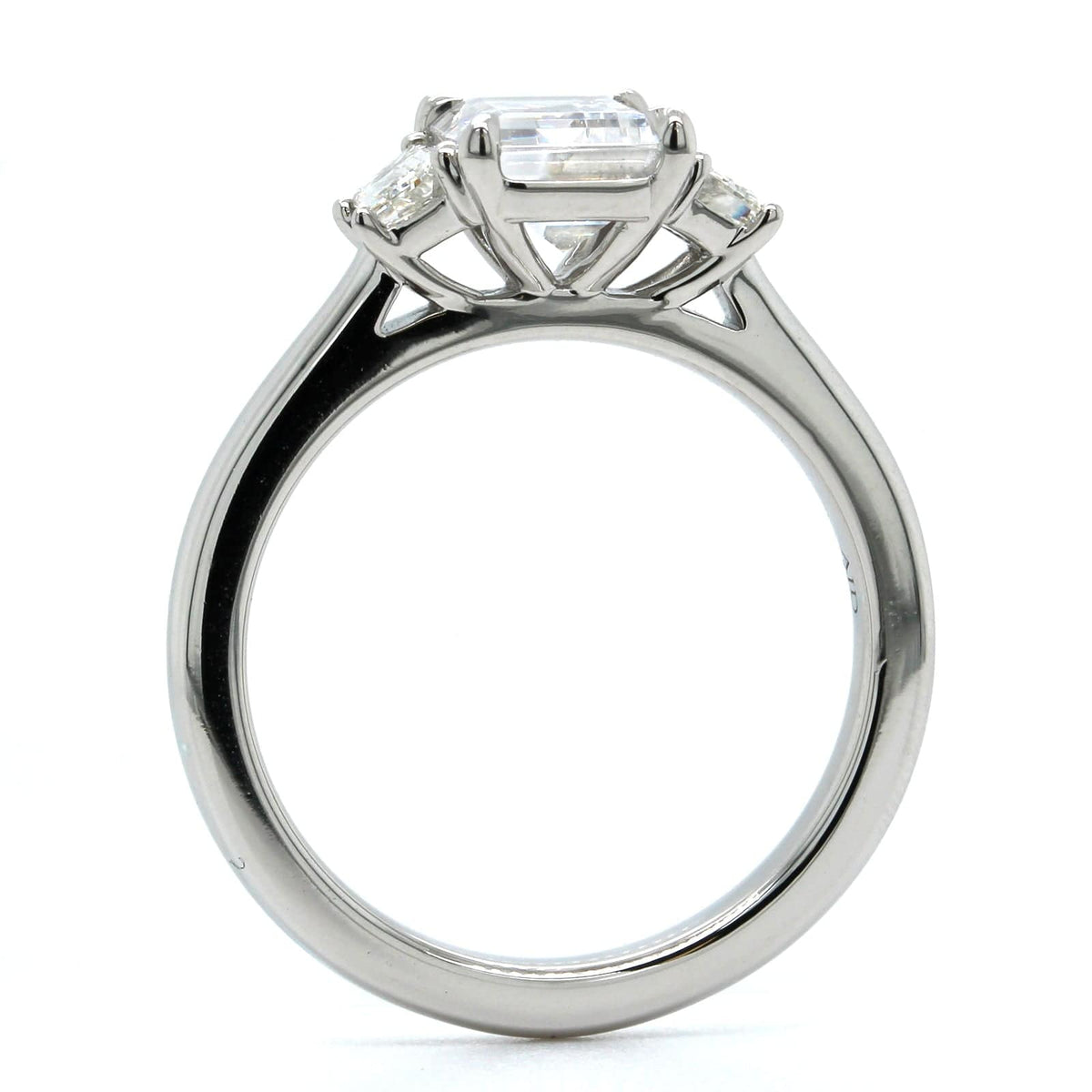 Platinum 3 Stone Emerald Cut Center Diamond Engagement Ring Setting