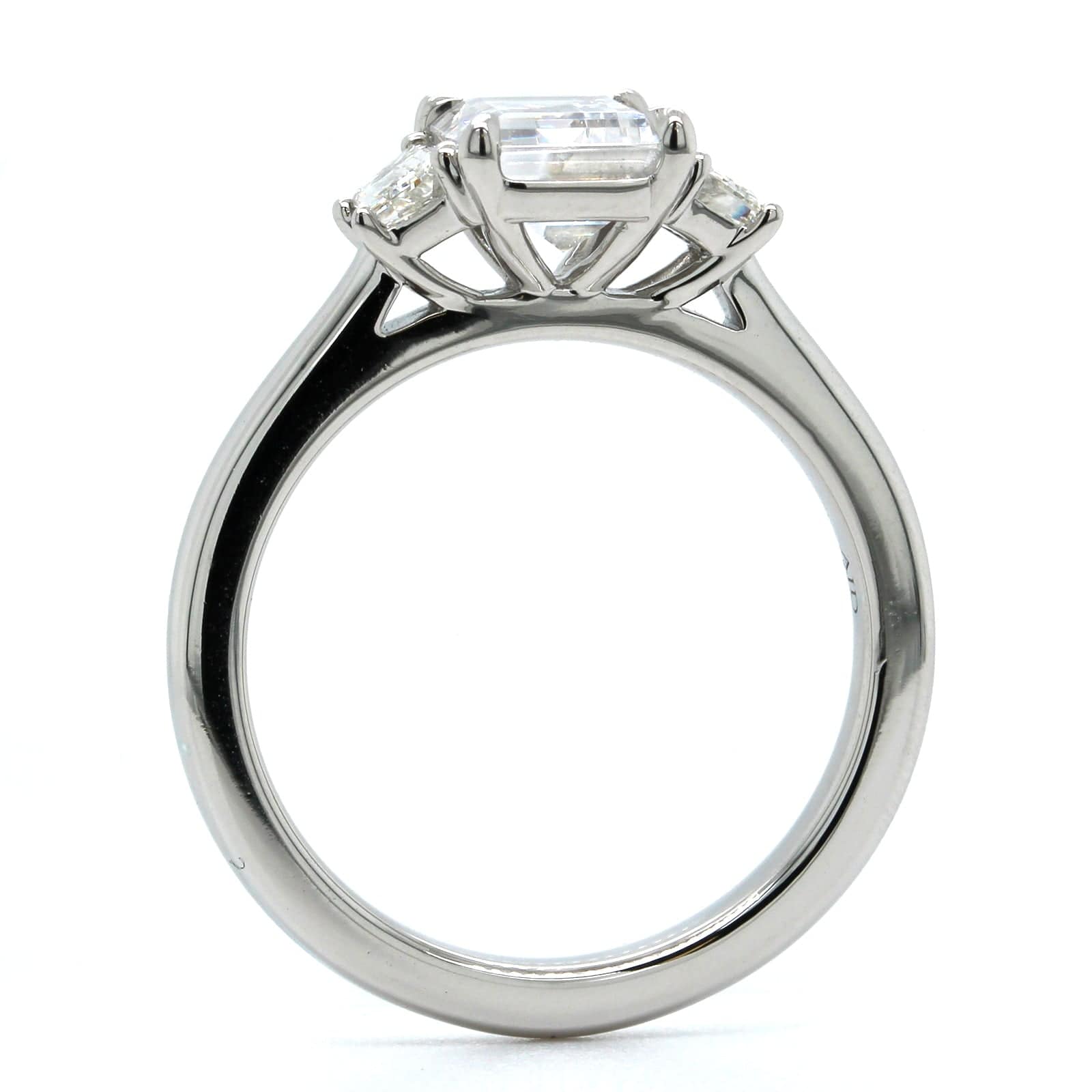 Platinum 3 Stone Emerald Cut Center Diamond Engagement Ring Setting
