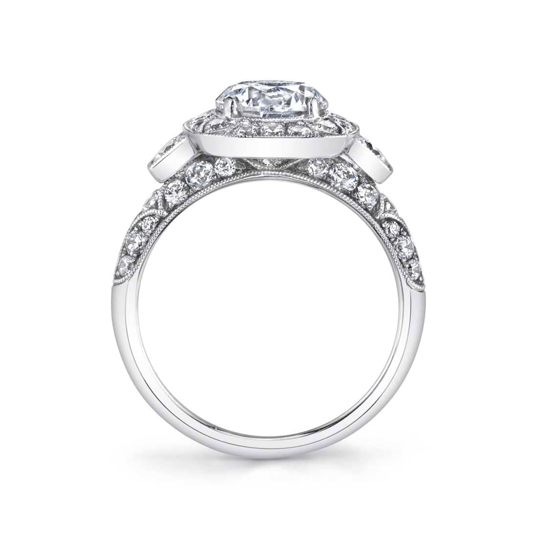 Platinum Cushion Diamond Halo Engagement Ring Setting