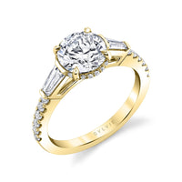 18K White Gold 3 Stone Hidden Diamond Halo Engagement Ring Setting