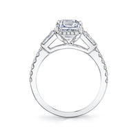 18K White Gold 3 Stone Hidden Diamond Halo Engagement Ring Setting