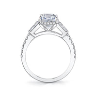 18K White Gold 3 Stone Hidden Diamond Halo Engagement Ring Setting