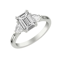 Platinum 3 Stone Emerald Cut Diamond Engagement Ring Setting