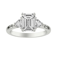 Platinum 3 Stone Emerald Cut Diamond Engagement Ring Setting