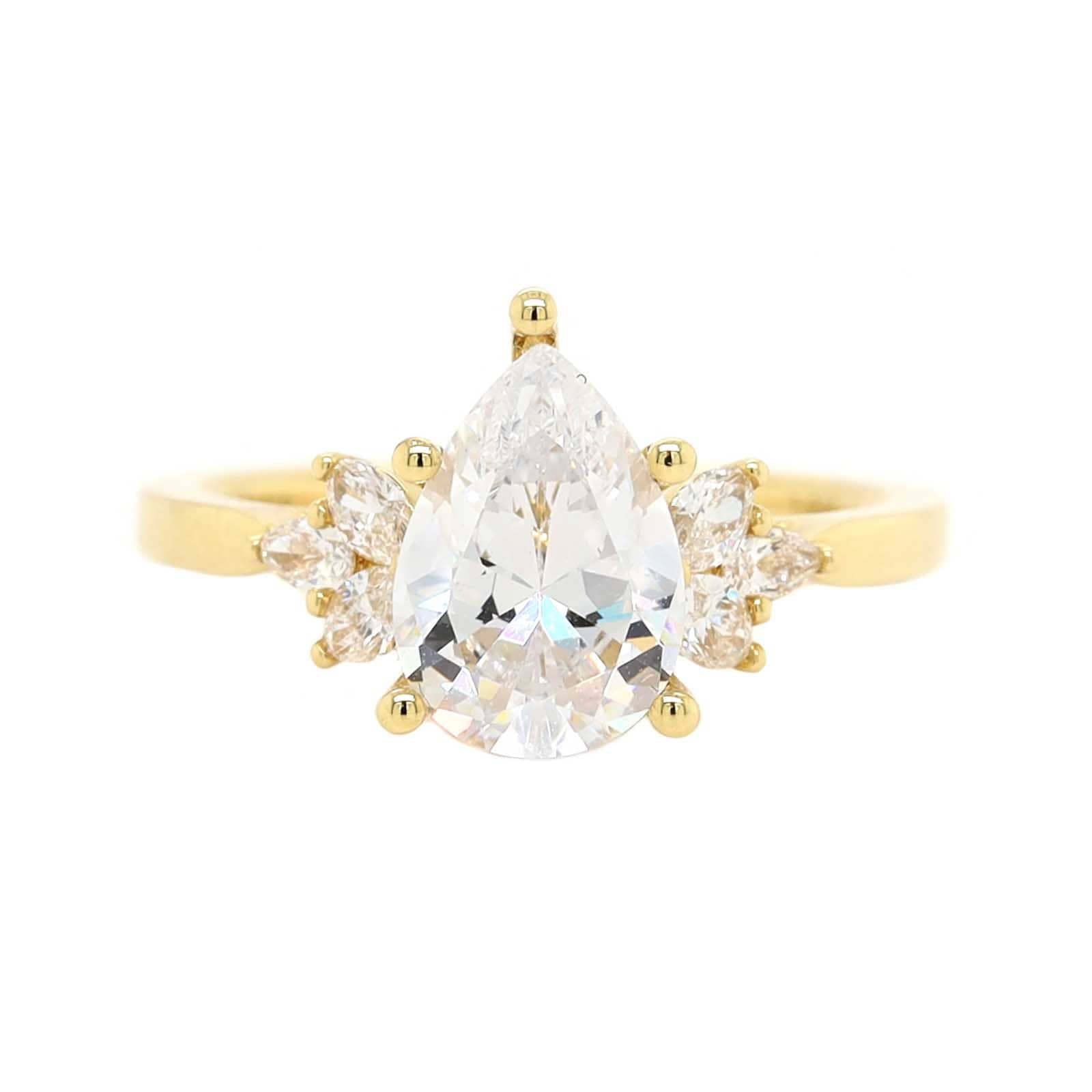 18K Yellow Gold Oval and Pear Shaped Diamond Engagement Ring Setting