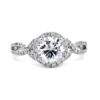 18K White Gold Twisted Diamond Halo Engagement Ring Setting